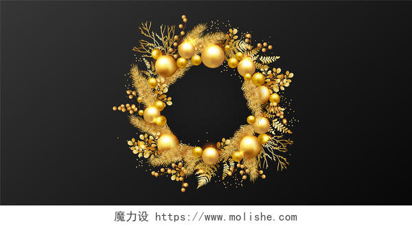 金色冬天圣诞彩球装饰树叶圣诞圣诞节背景
